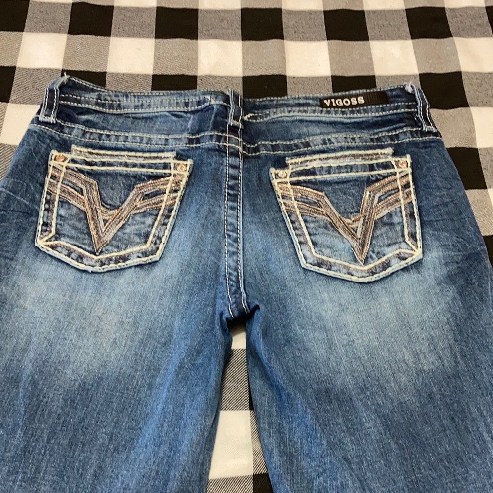 VIGOSS SKINNY HERITAGE FIT JEANS 8 x 30 Thick Stitch Distress Destruction Holes